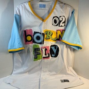 Bornfly women’s T-shirt jersey top multicolored button-up size medium